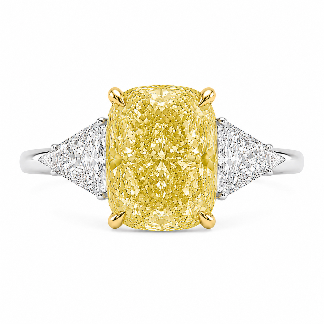 Platinum & 18K Cushion Cut Fancy Yellow Diamond Ring